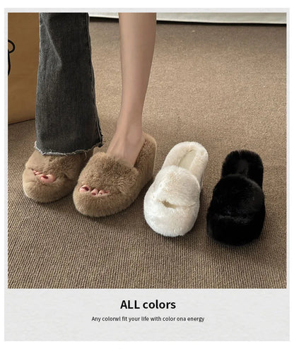 Women's Faux Fur Slippers - Luxury Fluffy Plush Indoor Slippers
