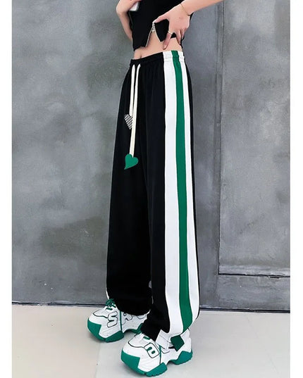 Women’s High Waist Elastic Sweatpants with Drawstring & Striped Design