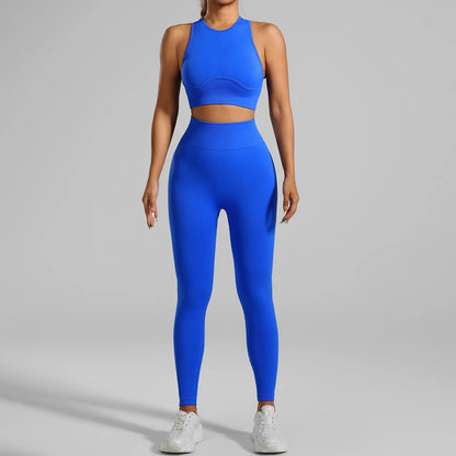 High-Waisted Ribbed Yoga Bra & Leggings Set for Women with Tummy Control