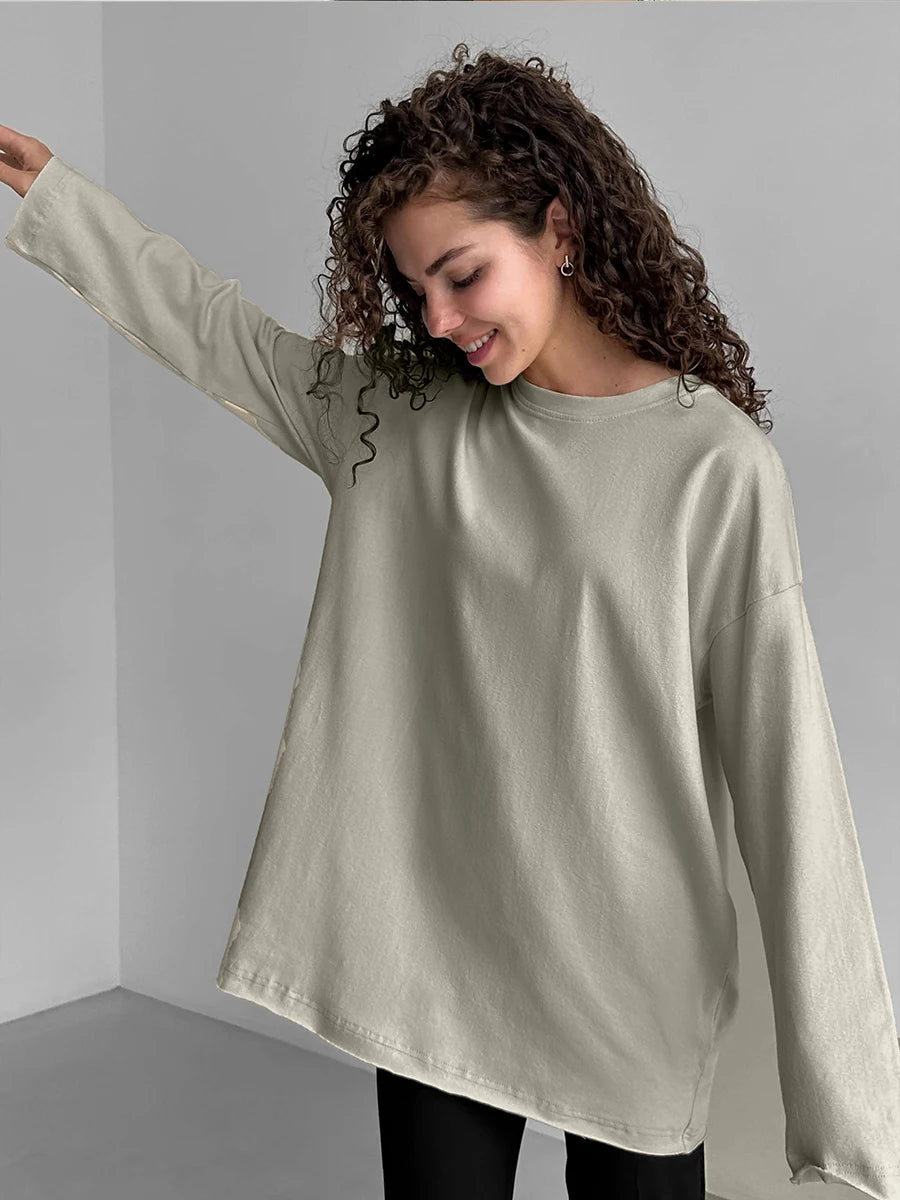 Women's Oversized Cotton Pullover Sweater - Soft, Cozy, and Stylish for Every Season