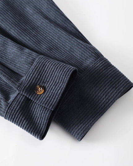 Men’s 2-Piece Corduroy Set with Lapel Shirt and Drawstring Pants