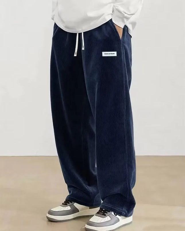 Men's Loose Fit Corduroy Casual Pants with Elastic Waist and Drawstring
