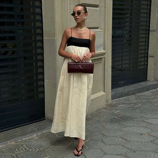 Women's High Waist Loose Sling Dress – Elegant Backless Square Collar Sleeveless Long Dress