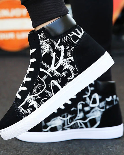 Men's Lace-Up High-Top Canvas Sneakers with Vulcanized Sole