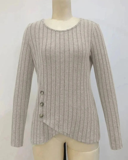 Women's Long-Sleeve Round Neck Buttoned Tunic