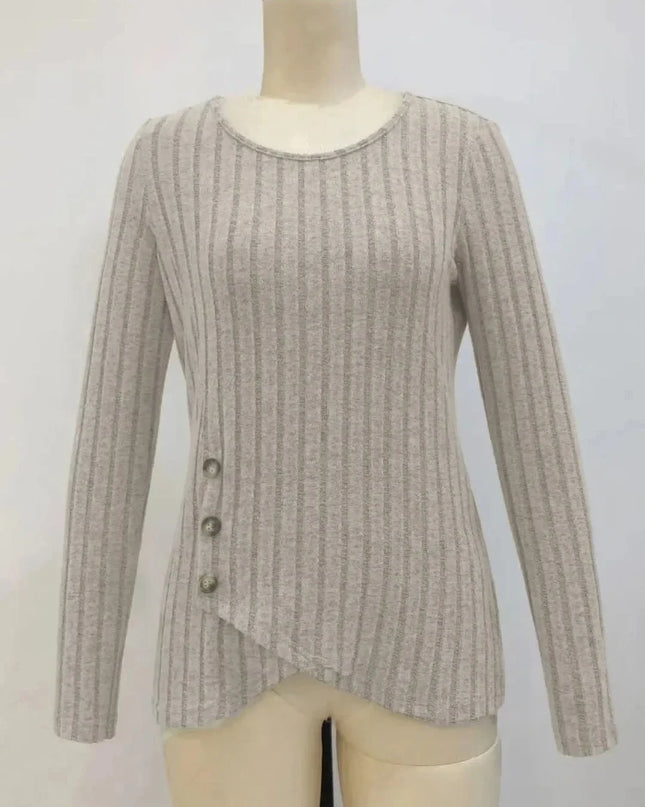 Women's Long-Sleeve Round Neck Buttoned Tunic