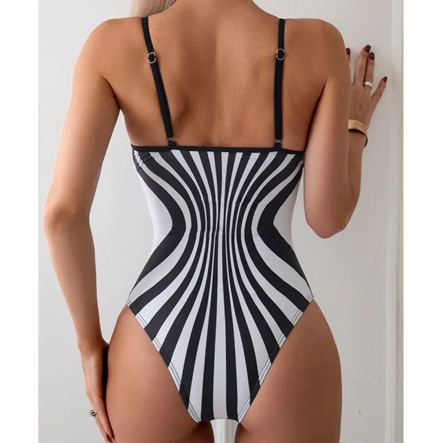 Women's Striped One-Piece Swimsuit - Push-Up Bathing Suit & Swimwear