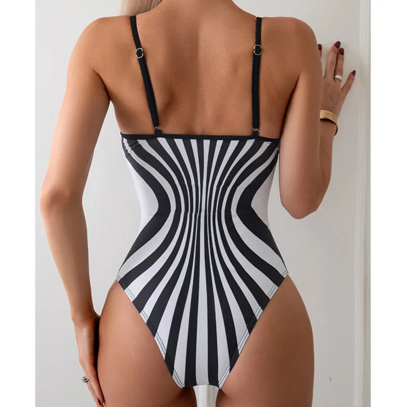 Women's Striped One-Piece Swimsuit - Push-Up Bathing Suit & Swimwear