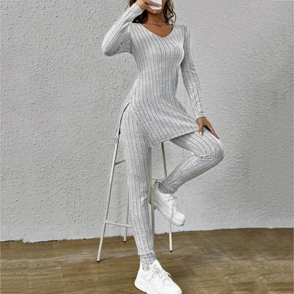 Women's Casual Two-Piece Knit Sweater and Elastic Waist Pants Set