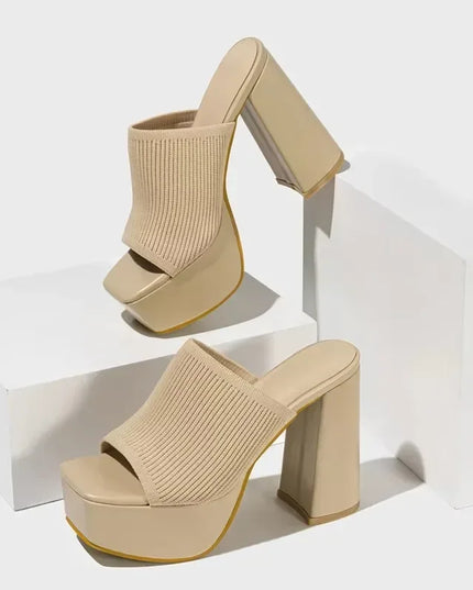 Open Toe High Heel Sandals for Women - Breathable Knitted Design