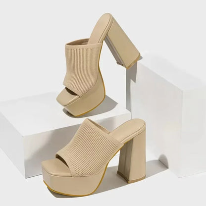 Open Toe High Heel Sandals for Women - Breathable Knitted Design