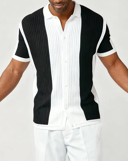 Men's Slim Fit Knit Shirt - Casual Turn-Down Collar Knitted Top