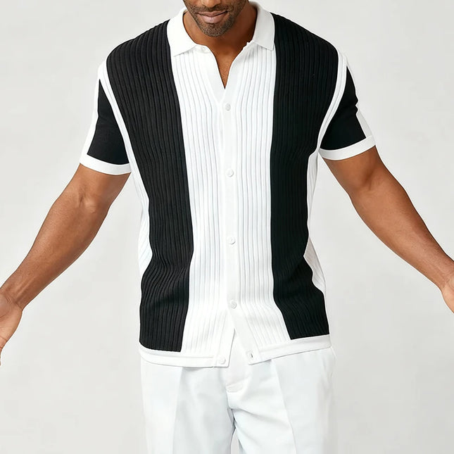 Men's Slim Fit Knit Shirt - Casual Turn-Down Collar Knitted Top