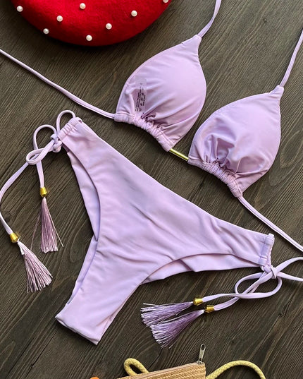 Womens Triangle  Bikini Halter -  Push Up  Metal Chain Bikini Set - Various Colors