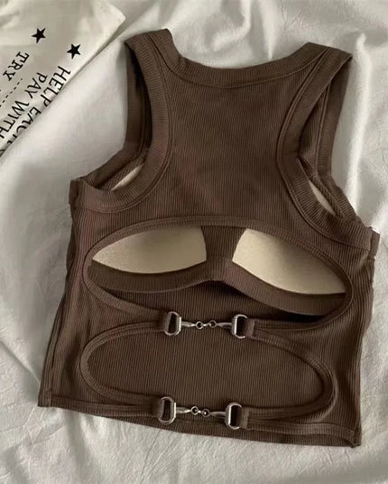 Women’s Casual Backless Sports Tank Top with Built-In Bra Pad