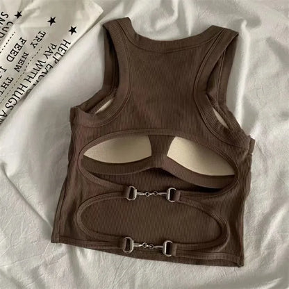 Women’s Casual Backless Sports Tank Top with Built-In Bra Pad