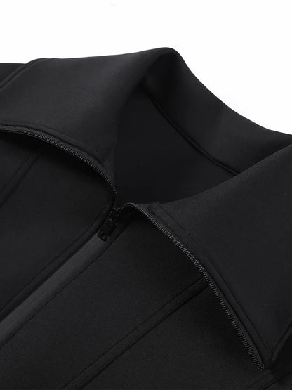 Women's Long Sleeve Zipper Jacket with Turn-Down Collar – Casual and Chic