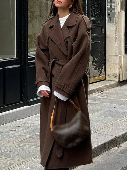 Women's Trench Coat with Belt Lapel, Double-Breasted