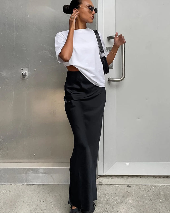 Women's Satin High Waist Pencil Skirt – Slim Fit Maxi Skirt