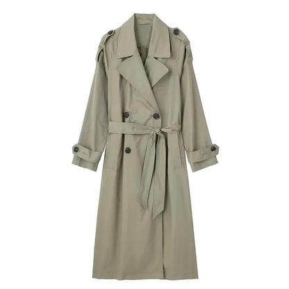 Women's Double-Breasted Trench Coat with Belt and Lapel Collar