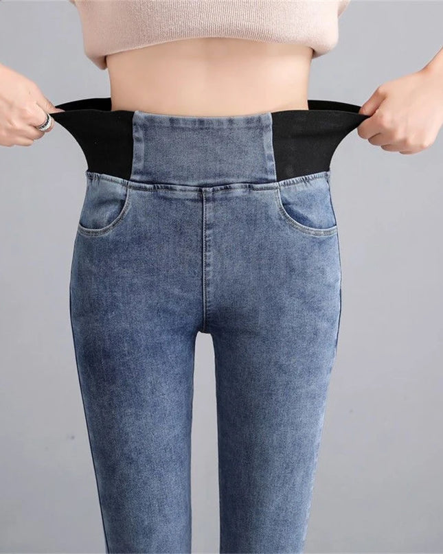 Women's High-Waisted Slim Fit Vintage Denim Jeans with Stretch