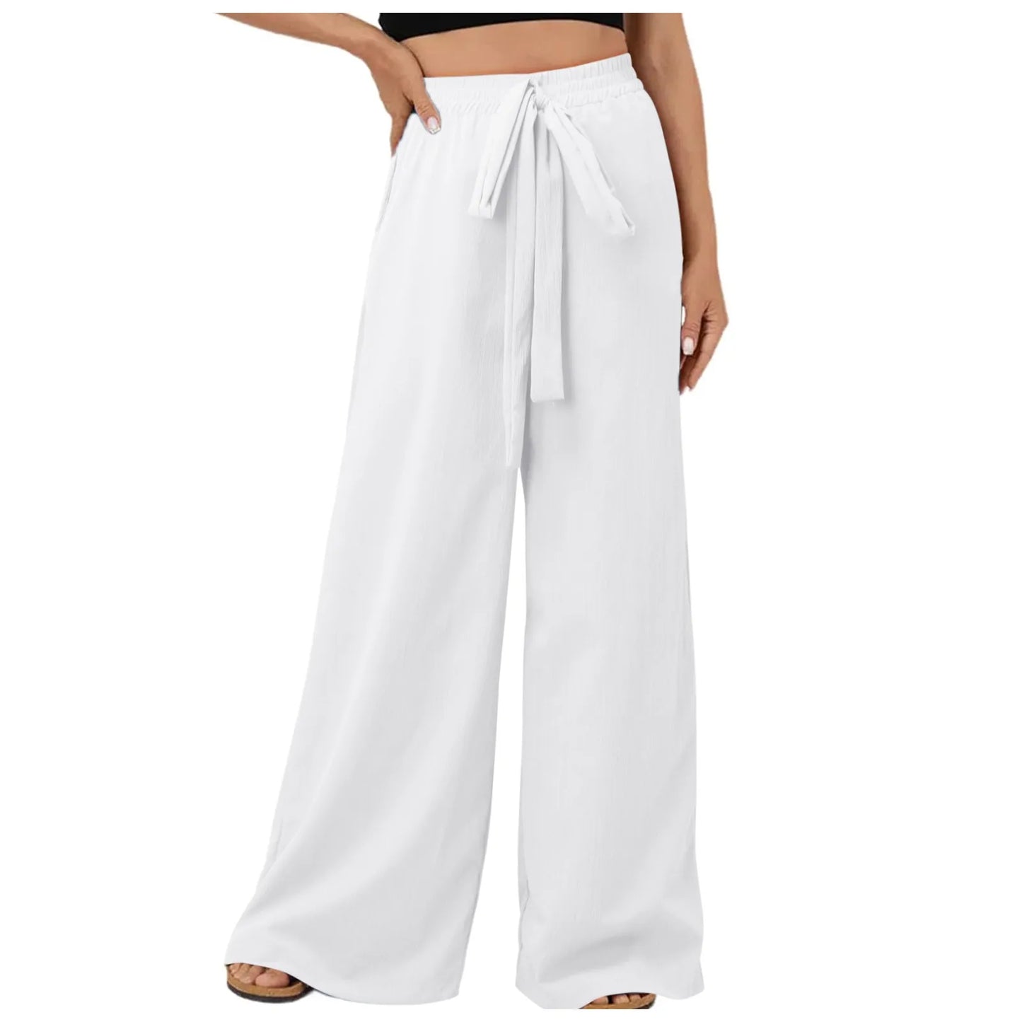 Women's Wide Leg Loose Fit Drawstring Casual Pants