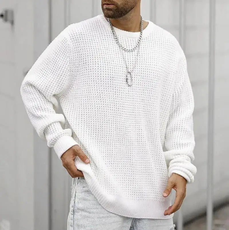 Men's Knitted Loose Fit Hollow-Out Sweater Top