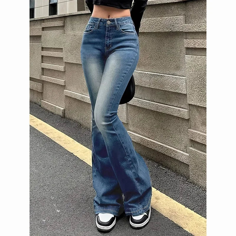 Women's High Waist Flare Stretch Skinny Jeans - Fashionable Denim Pants