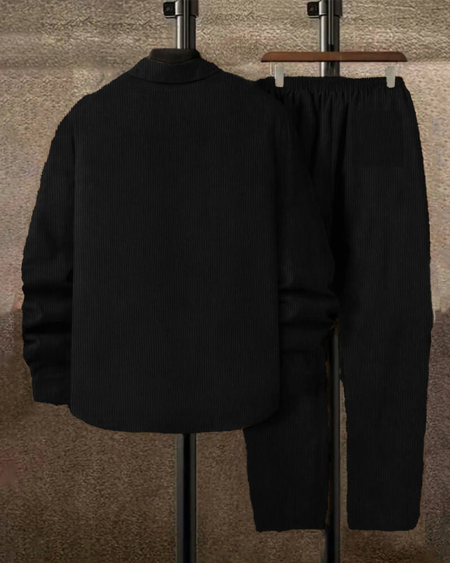 Men's Corduroy 2-Piece Shirt and Pants Set - Long Sleeve Button-Front Casual Outfit for Men