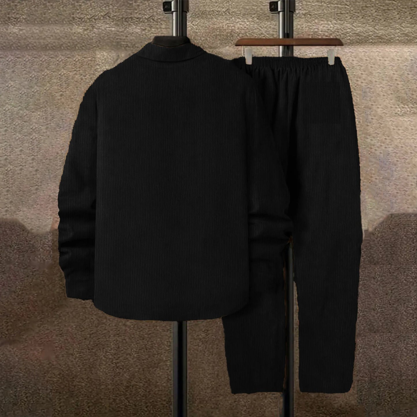 Men's Corduroy 2-Piece Shirt and Pants Set - Long Sleeve Button-Front Casual Outfit for Men