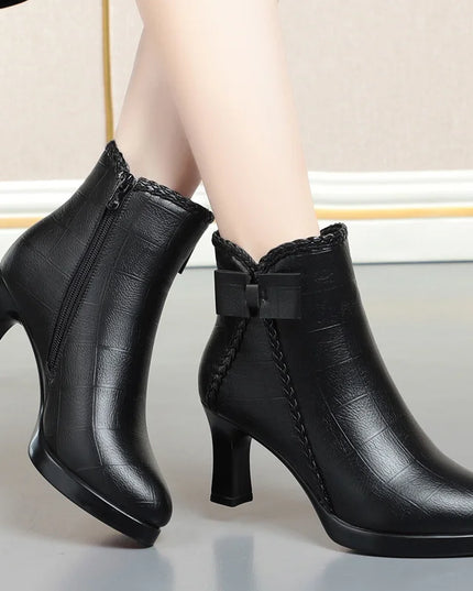 Velvet Stiletto Heel Ankle Boots for Women with Platform and Pointed Toe