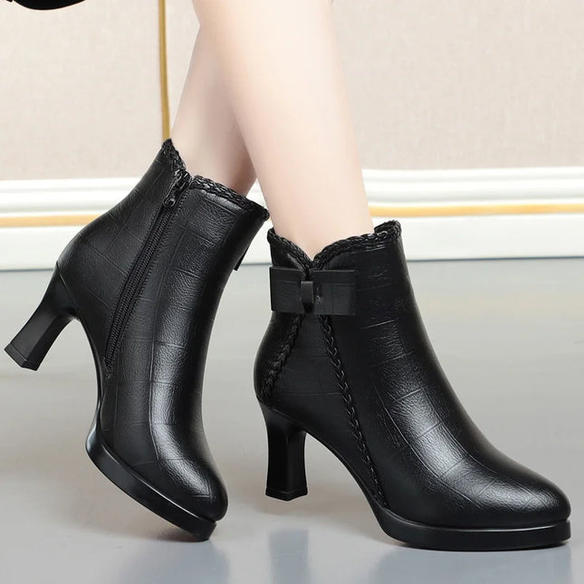 Velvet Stiletto Heel Ankle Boots for Women with Platform and Pointed Toe