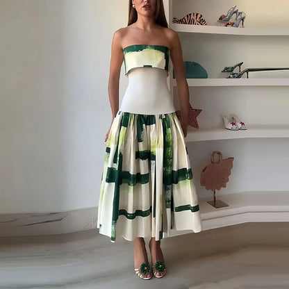 Women's Elegant Off-Shoulder Pleated Dress – High Waist Design