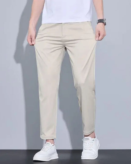 Men's Ankle-Length Straight Fit Pants – Slim Fit Thin Trousers for Men