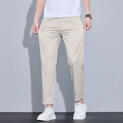 Men's Ankle-Length Straight Fit Pants – Slim Fit Thin Trousers for Men