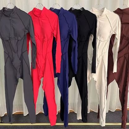 Women's Fitness Jumpsuit with Zipper - Activewear Bodysuit for Workout & Gym