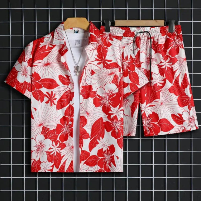 Men's Two-Piece Loose Fit Tie-Dye Striped Shirt and Shorts Set