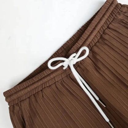Men's Two-Piece Pleated Short Sleeve Shirt and Drawstring Pants Set