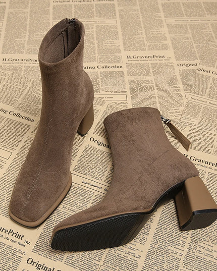 Women’s Ankle Boots with Zippers & Thick Heels