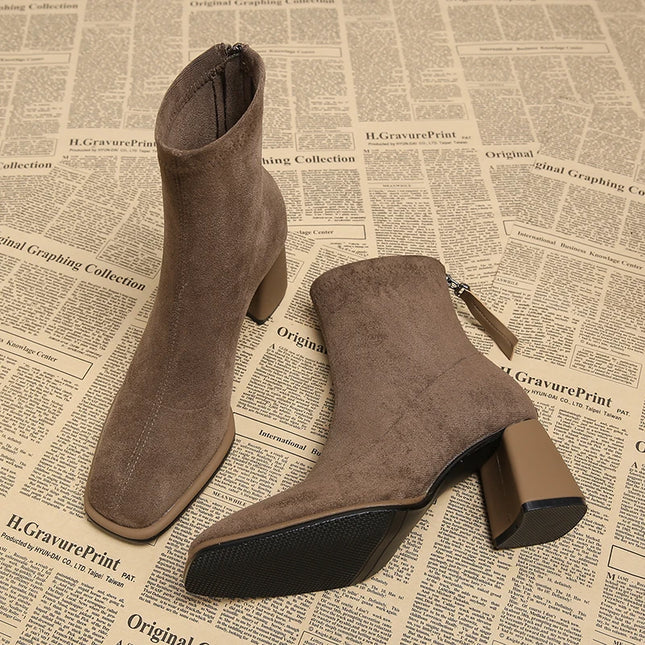 Women’s Ankle Boots with Zippers & Thick Heels