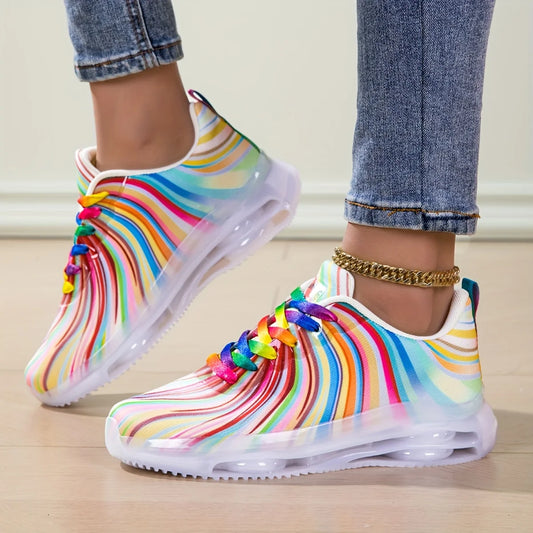 Women's Rainbow Stripe Casual Athletic Sneakers