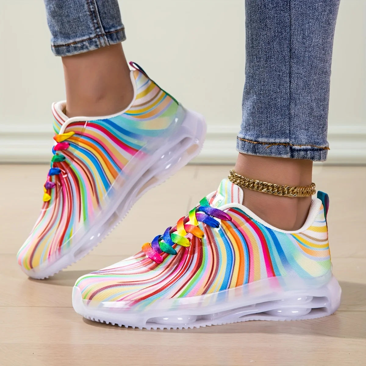 Women's Rainbow Stripe Casual Sneakers
