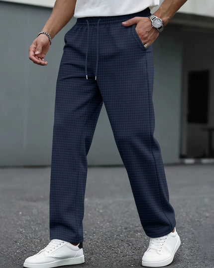 Men’s Lightweight Breathable Wide-Checkered Casual Pants with Drawstring Waist
