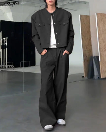 Incerun Men's 2-Piece Long Sleeve Jacket and Pants Set
