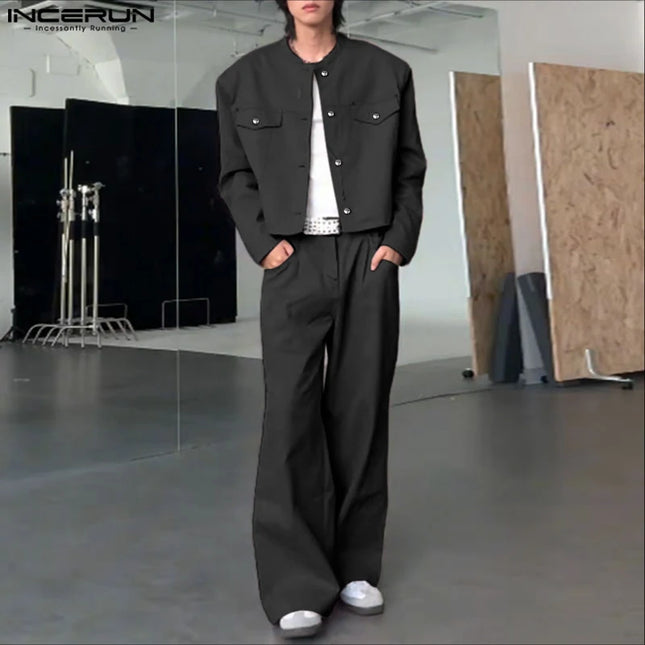 Incerun Men's 2-Piece Long Sleeve Jacket and Pants Set