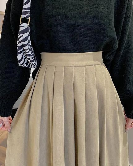 Korean Vintage High-Waisted Pleated Maxi Skirt for Women - Various Colors
