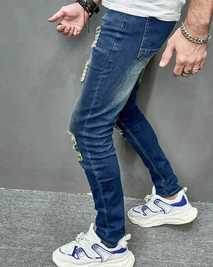 Men's Casual Skinny Ripped Denim Jeans - Stylish Slim Fit Trousers