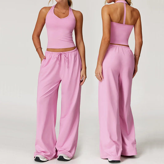 Women's High Waist Sweatpants and Cropped Vest Set – 2-Piece Stylish Activewear Outfit for Women