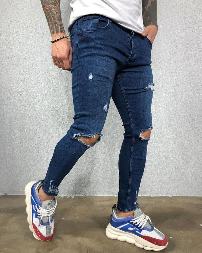 Men's Ripped Skinny Denim Jeans - Casual Style