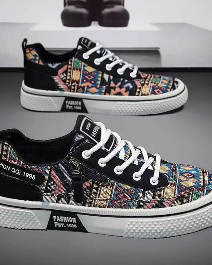 Men's Canvas Low Top Sneakers - Flat Sole, Vulcanized Style
